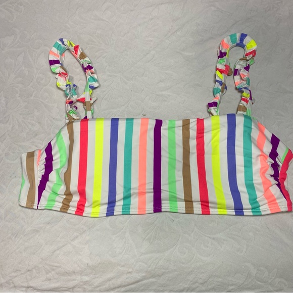 NEW Womens Rainbow Striped Ruffle Strap Bandeau Bikini Top Size XL 15-17 Padded - Picture 4 of 7